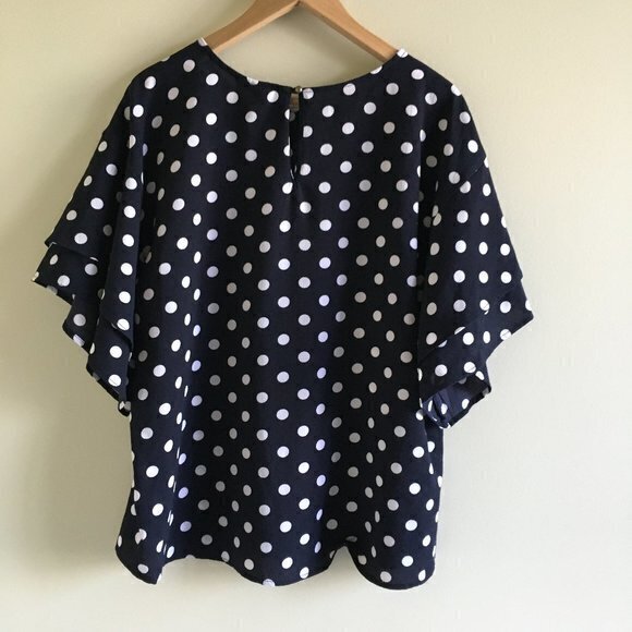 BOBEAU Polka Dots Blouse Bat Ruffle Sleeve Top - Picture 3 of 7